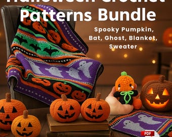 Halloween Crochet Patterns Bundle: Amigurumi Pumpkin, Bat, Ghost (PDF Download)