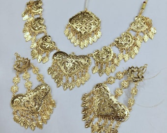 Indian Punjabi Gold Necklace Set / Punjabi Wedding Set / Bridal Necklace Set / One Gram Gold Necklace / Punjabi Necklace Set /Jadau Necklace