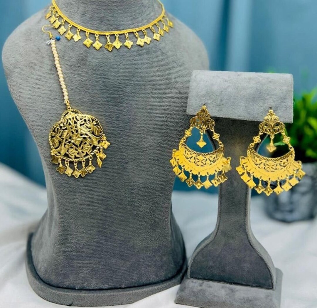Indian Punjabi Jadau Gold Necklace Set With Punjabi Tikka Setpunjabi