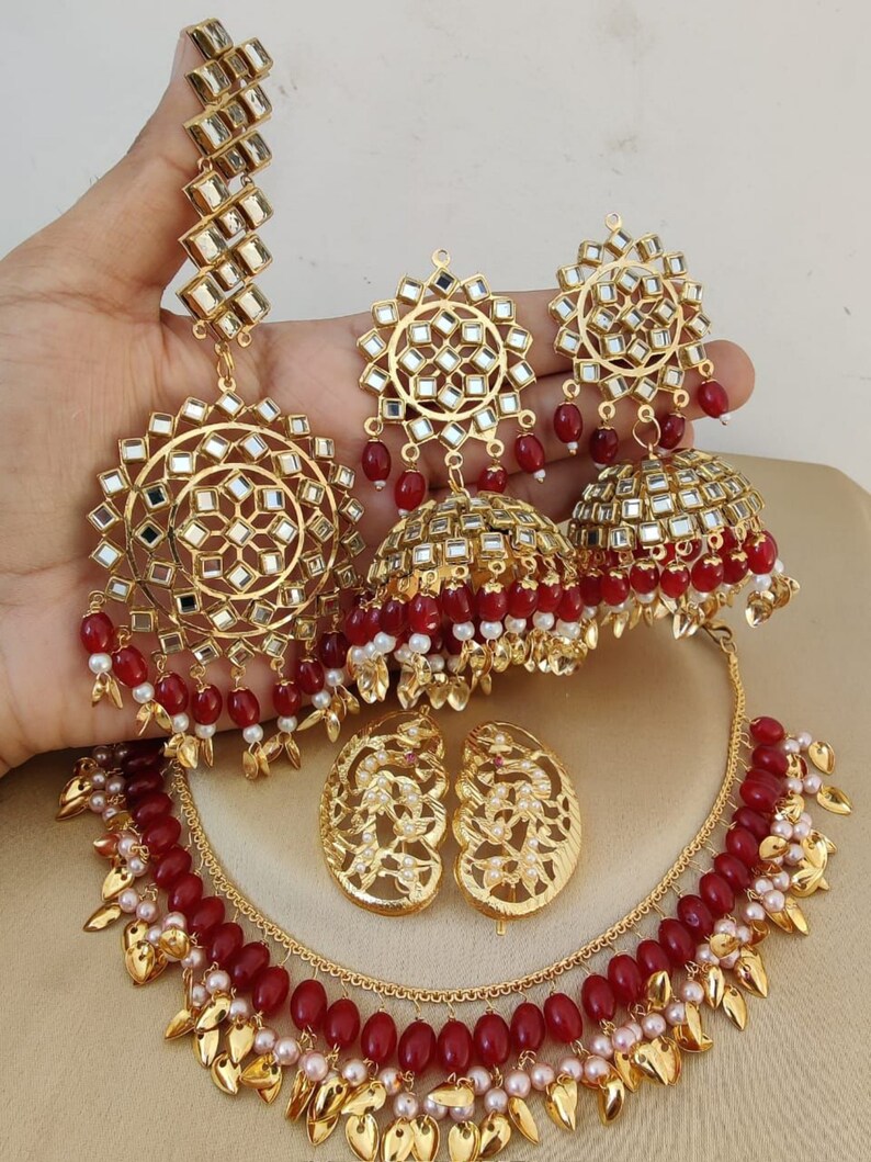 Indian Handmade Jadau Punjabi Jewellery Set Sangeet Jewellery Punjabi