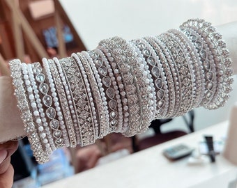 Indian Punjabi Kundan Silver Gold Polki Bangle Set| Wedding Bangles/Pakistani Jewelery/ Punjabi Wedding/Ad Bangles Set/Nikah/Sangeet/Haldi/