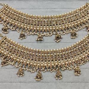 Indian Punjabi Wedding Anklets (Payal ,Jhanjhar) With Ghungroo|Bridal Anklet|Golden Anklets| Indian Anklets | Punjabi Payal |Kundan Payal