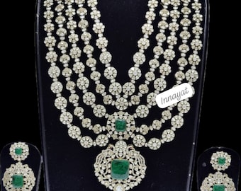 Indian Bollywood Sabhyasachi Design Radhika Ambani Wedding Necklace / Bollywood Jewelery/ AD Moissanite Necklace /Long Bollywood Wedding Set
