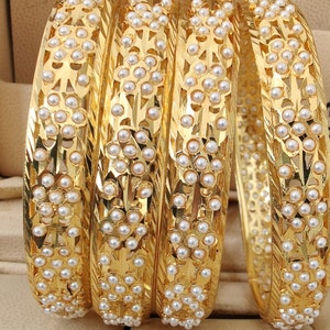 Indian Punjabi Gold PlatedAnd Pearls Jadau Bangles / Indian Wedding Bangles / Bangles For Wedding / Punjabi Jadau Bangles /Bangles For Women