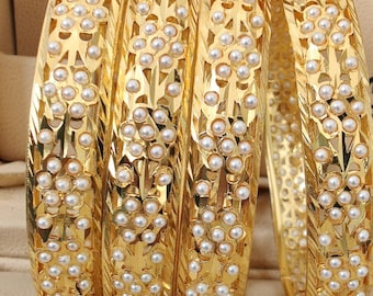 Indian Punjabi Gold PlatedAnd Pearls Jadau Bangles / Indian Wedding Bangles / Bangles For Wedding / Punjabi Jadau Bangles /Bangles For Women