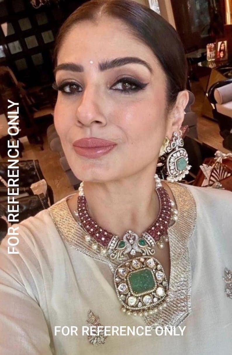 Sabysachi Inspired Victorian Ruby With Emerald Statement Jewelry Necklace With Earrings Wedding / Punjabi Jewelery / Bollywood Wedding/