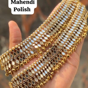 Indische Punjabi Hochzeit Fußkettchen (Payal, Jhanjhar) mit Ghungroo|Braut Fußkettchen|Goldene Fußkettchen| Indische Fußkettchen | Punjabi Payal |Kundan Payal