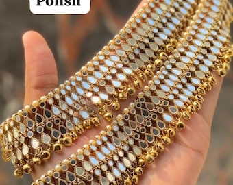 Indian Punjabi Wedding Anklets (Payal ,Jhanjhar) With Ghungroo|Bridal Anklet|Golden Anklets| Indian Anklets | Punjabi Payal |Kundan Payal