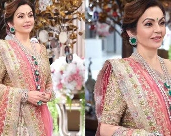 Indian Bollywood Sabhyasachi Design Nita Ambani Wedding Necklace / Bollywood Jewelery/ AD Green Necklace Set /Ad Green Bollywood Wedding Set