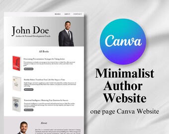 Minimalist Author Website CANVA Template: Gray & White Theme (Digital Download)