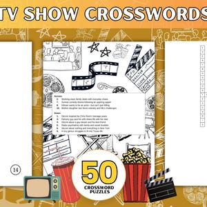 TV SHOWS Printable Crossword – 50 Entertainment-Themed Puzzle PDF – Fun Brain Games for Series Fans – Instant Download