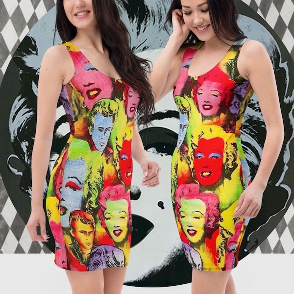 Marylin Monroe Im Andy Pop Art-Stil Dupe Promi-Outfit Leggings mit hoher Taille + Ärmelloses Tank-Top Crop Top Tropical Summer Style