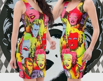 Marylin Monroe In Andy  Pop Art Style Dupe Celebrity Outfit High Waist Leggings + Sleeveless Tank top Crop Top Tropical Summer Style