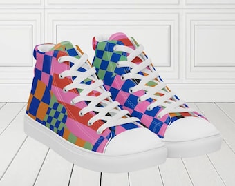 Trendy YAYOI kUSAMA Inspired High Top Men's  Canvas Shoes - Polka Dot Print, Japanese Fashion, Asymmetrical Design, Breathable, Artistic