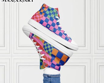 Trendy YAYOI kUSAMA Inspired High Top Men's  Canvas Shoes - Polka Dot Print, Japanese Fashion, Asymmetrical Design, Breathable, Artistic