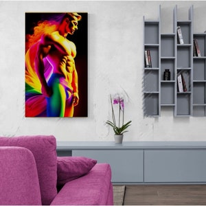 Colorful Rainbow Pride Flag with male model, Gay/Queer art, LGBTQ, Large Eye-Catching Flag, Wall Art for Bedroom/Livingroom - 87cm x 1.42m