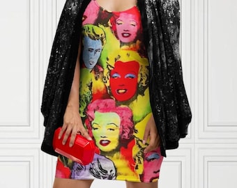 MM Dress, Andy Style. inspired, Body con dress, Fitted dress, colorful design, Streetwear, abstract art. Tropical High Fashion