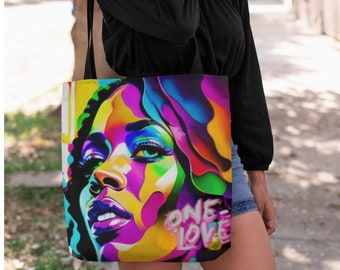 One Love Tote Bag - Unity and Love Message - Practical Everyday Accessory - 15x15 Inches - Vibrant Rainbow Tote - Statement Bag - Etsy"