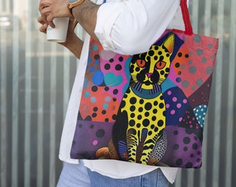Sac fourre-tout inspiré de Yayoi Kusama, motif à pois colorés, oeuvre d'art pratique, polyvalente et portable, streetwear, sac maximaliste 15 po x 15 po.