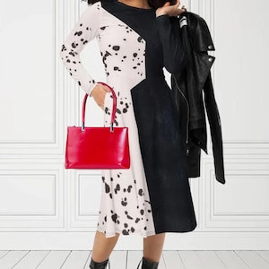 Veste/robe emblématique moderne du diable cruel, prêt-à-porter à manches longues, robe midi asymétrique, noir/blanc, 99 dalmates, décontracté chic