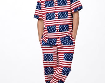 Unisex Afro American Patriot 4th of July Courtroom Inspired Outfit Button Shirt + Wide Leg Pants Halloween and Concert Look