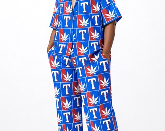 Unisex Afro American Patriot 4th of July Courtroom Inspired Outfit Button Shirt + Wide Leg Pants Halloween and Concert Look