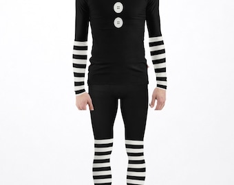 Men's Freddy Marrionette Cosplay Separates Black White Halloween Clown Puppet Outfi