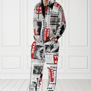2xP-6TG bleu unisexe + look concert Be-inspired Newspaper London - VENDU SÉPARÉMENT- sweat à capuche zippé + pantalon de jogging large America & Problems Cowboy