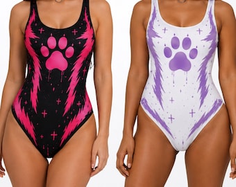 Goodie & Baddie Furry Inspired One-Piece Swimsuit\Bodysuit Angelic and Devilish Design