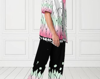 Unisex Shinobi Butterfly Kimono Inspired  Casual Anime Separates. Wide-Leg Pants & Button Shirt Streetwear Design for Anime Lovers
