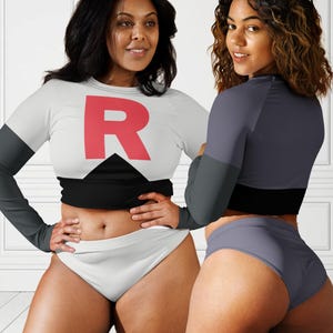 ロケットギャング 水着 コスプレ セパレート 長袖 クロップトップ + ビキニボトム ライト＆ダークグレー