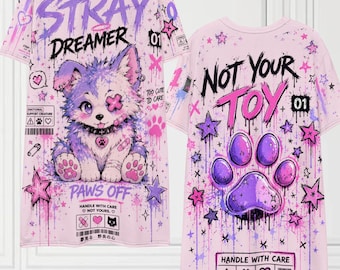 Kawaii Furry Inspired Oversized Shirt Dress Pastel Goth Grunge Anime Streetwear Soft Girl Aesthetic Clothing