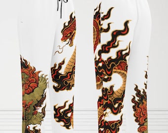 Unisex Inspired Wide Leg Joggers Fire Snake & Lion Traditional Design Pants Fighting Game Cosplay