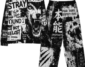 Unisex Grunge Furry Japanese Manga Newspaper Horror Style Streetwear Set Cotton Sweatshirt + Wide-Leg Shorts