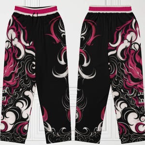 Pantalones deportivos de pierna ancha unisex inspirados en cosplay, diseño de máscara de león, ropa deportiva de MMA, juego de lucha