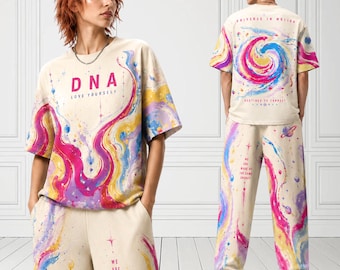 Cotton Unisex DNA Kpop Music Tour Outfit Idols Reunion Oversized T-shirt & Wide Leg Pants