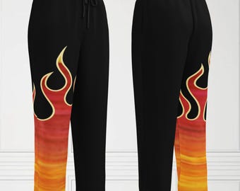 2XS-6XL Unisex Jin Inspired Wide Leg Joggers One Leg Flame Design Pants Fighting Game Cosplay