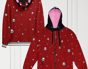 Unisex Evil Waffle Kitty Inspired (Zip) Hoodie Scene Kid Fashion Cute Skull Kitty Relaxed Fit Size Inclusive Japanese Kawaii Retro