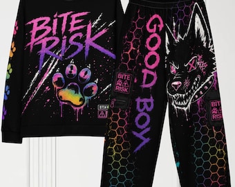 Cotton Unisex Furry Inspired Streetwear Set Sweatshirt + Wide-Leg Pants Gender & Size Inclusive Alternative Punk Rebel Clothing.