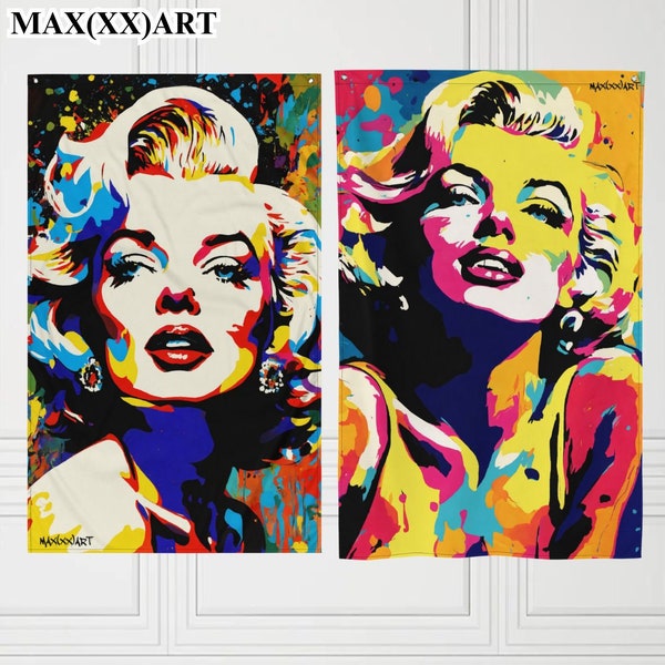 Grande bannière/drapeau avec Marylin Monroe, style peinture pop art coloré, grand drapeau accrocheur, décoration murale pour chambre à coucher/salon - 87 cm x 1,42 m