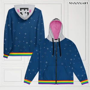 Unisex Happy Rainbow Nyan Kitty geïnspireerd (rits) hoodie scène kindermode schattig Galaxy kitty ontspannen pasvorm maat inclusief japans kawaii retro