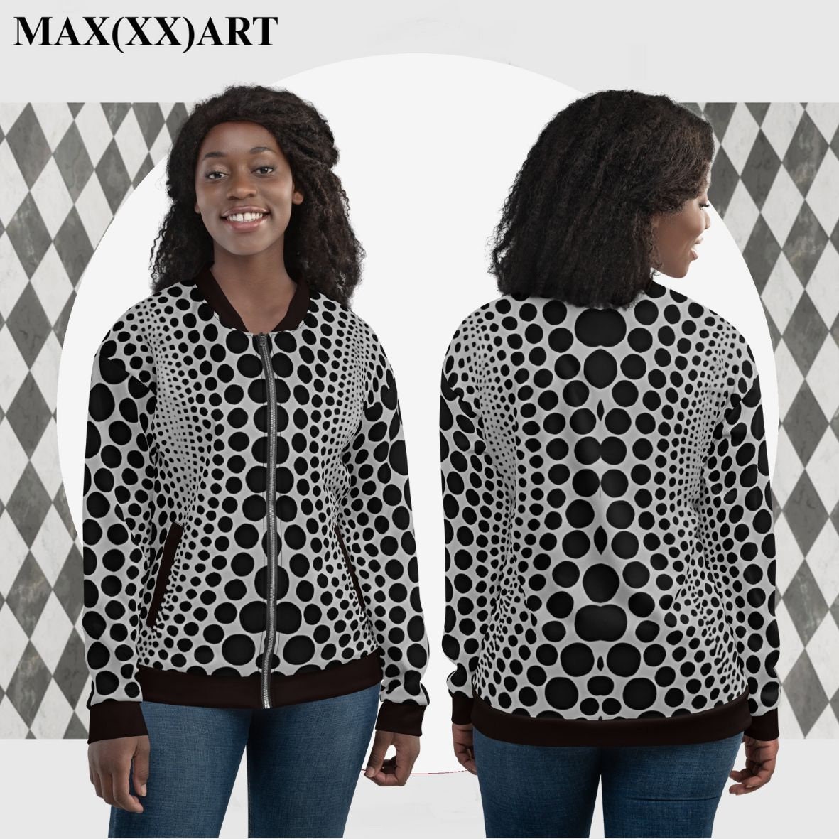 Yayoi Kusama Silver Gray Style Polka Dot 2piece Set Unisex Bomber