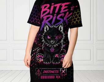 Kawaii Furry Inspired Oversized Shirt Dress Pastel Goth Grunge Anime Streetwear Soft Girl Aesthetic Clothing