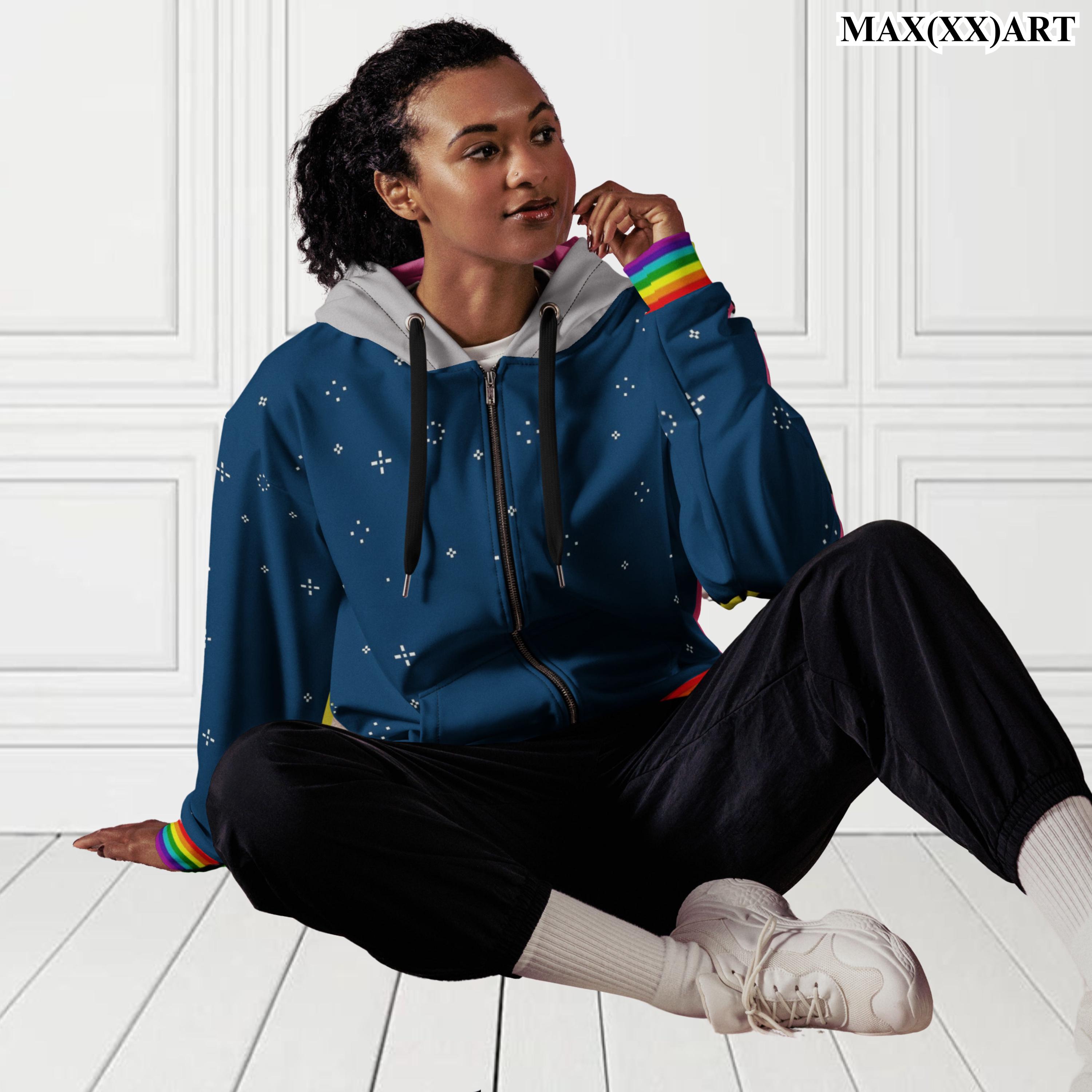 Unisex Happy Rainbow Kitty Inspired (zip) Hoodie Scene Kid Fashion