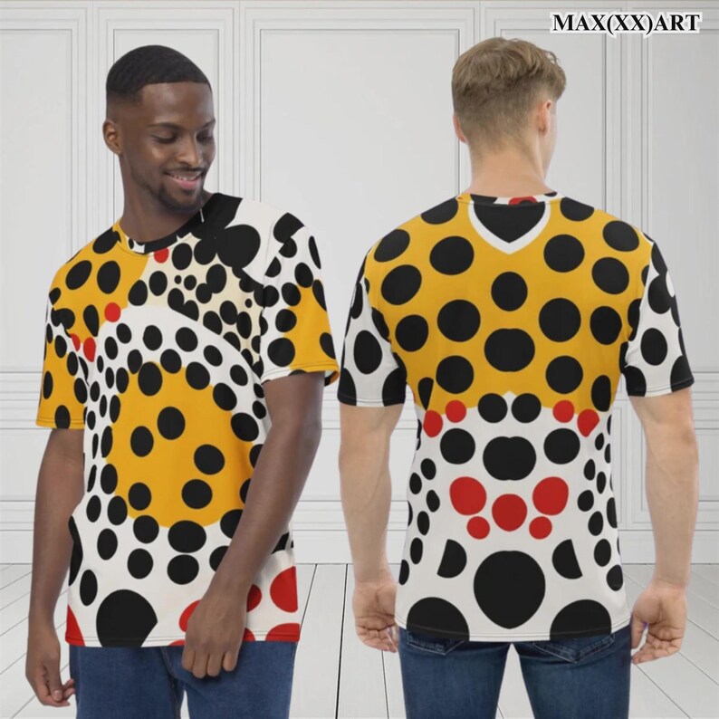 YK ポルカドット スタイル 2バージョン メンズ クルーネック Tシャツ & ジョガーパンツ セパレート、アシンメトリー + シンメトリー プリントデザイン 画像 2