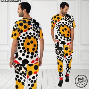 YK ポルカドット スタイル 2バージョン メンズ クルーネック Tシャツ & ジョガーパンツ セパレート、アシンメトリー + シンメトリー プリントデザイン 画像 8