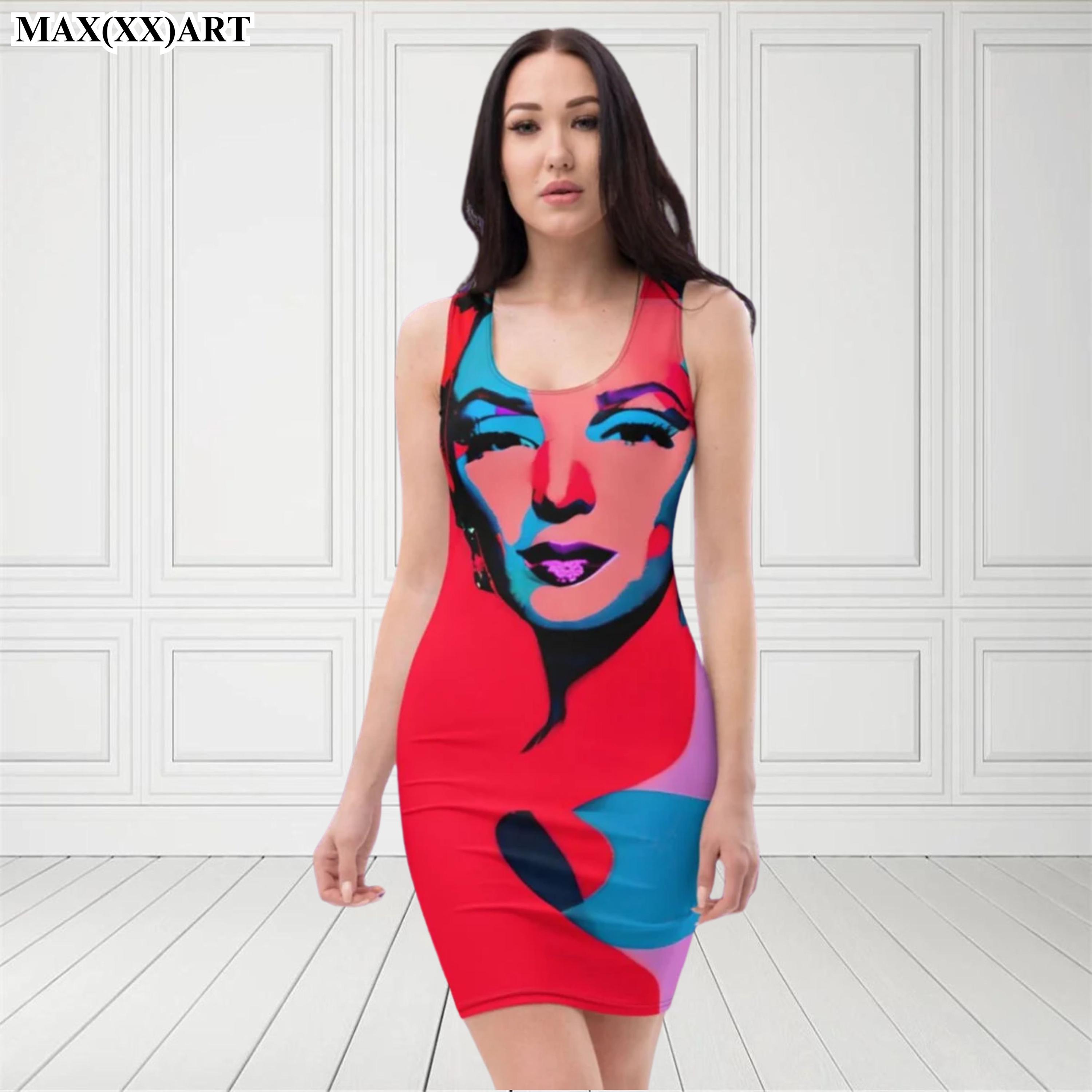 Women's Marilyn Red Dress, Andy Pop Art Inspired, Bodycon