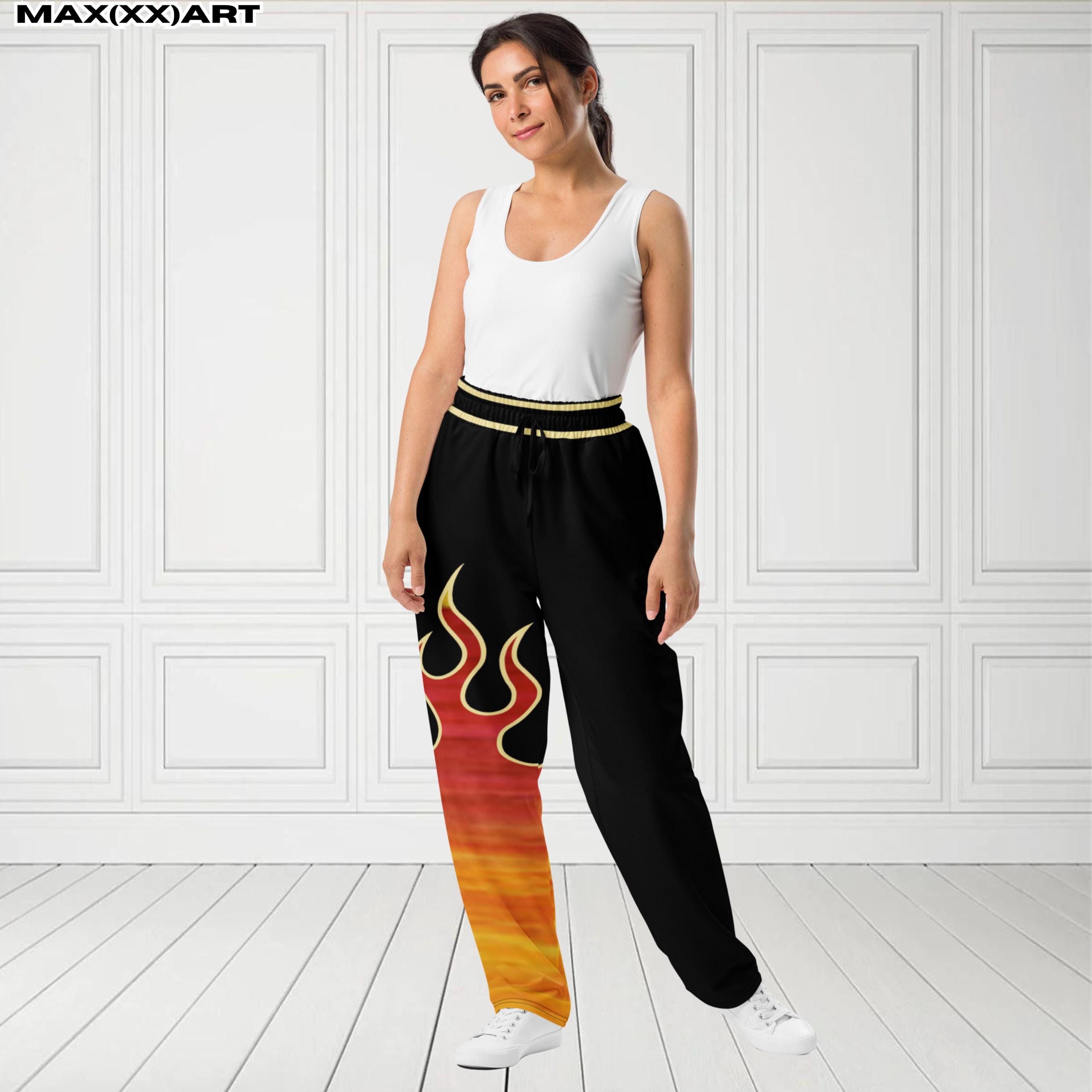 2XS-6XL Unisex Jin Inspired Wide Leg Joggers One Leg Flame Design