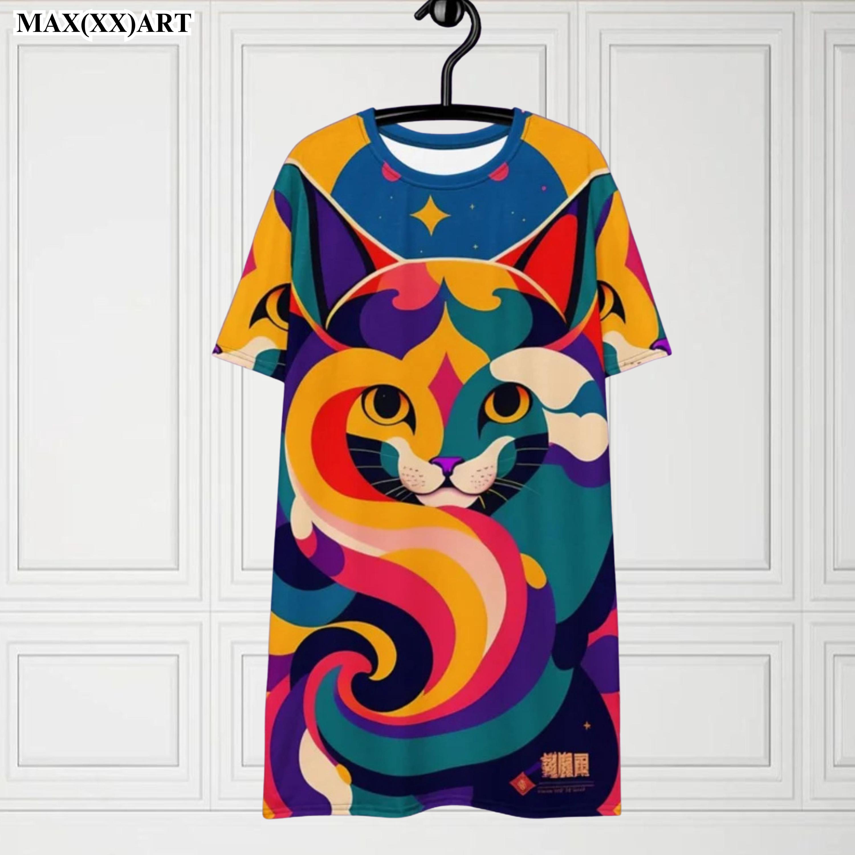 Size Inclusive Colorful Cat T-shit Dress Desig Print