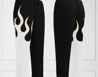Unisex Jin Inspired Wide Leg Joggers One Leg Flame Design Pants Fighting Game Cosplay Size Inclusive Genderless Cosplay Gaming Sportswear